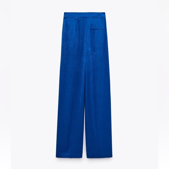 Zara Blue Satin Wide Leg High Waisted Pants - Picture 10 of 10